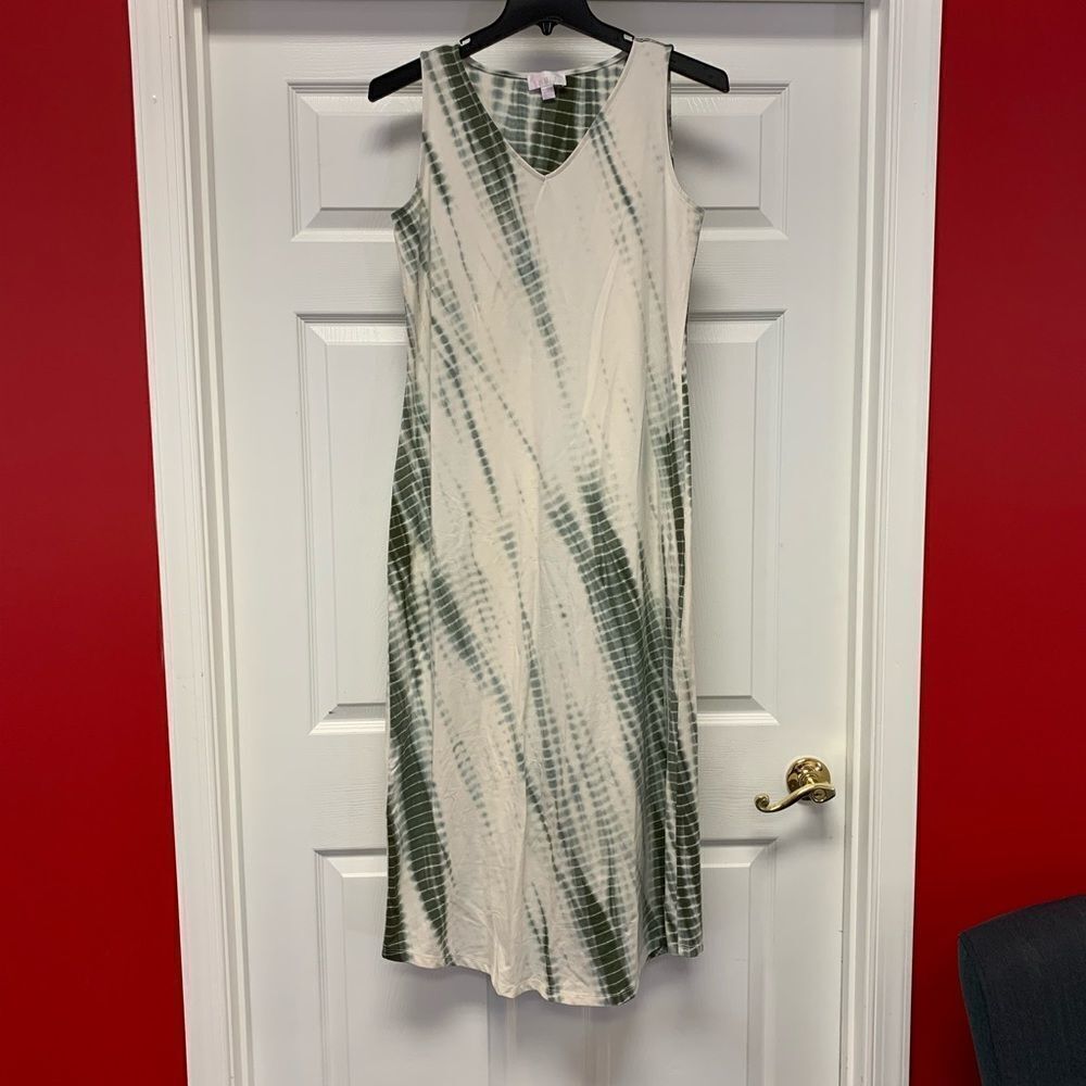 Belle Kim Gravel Green Tie Dye Maxi Dress S NWOT